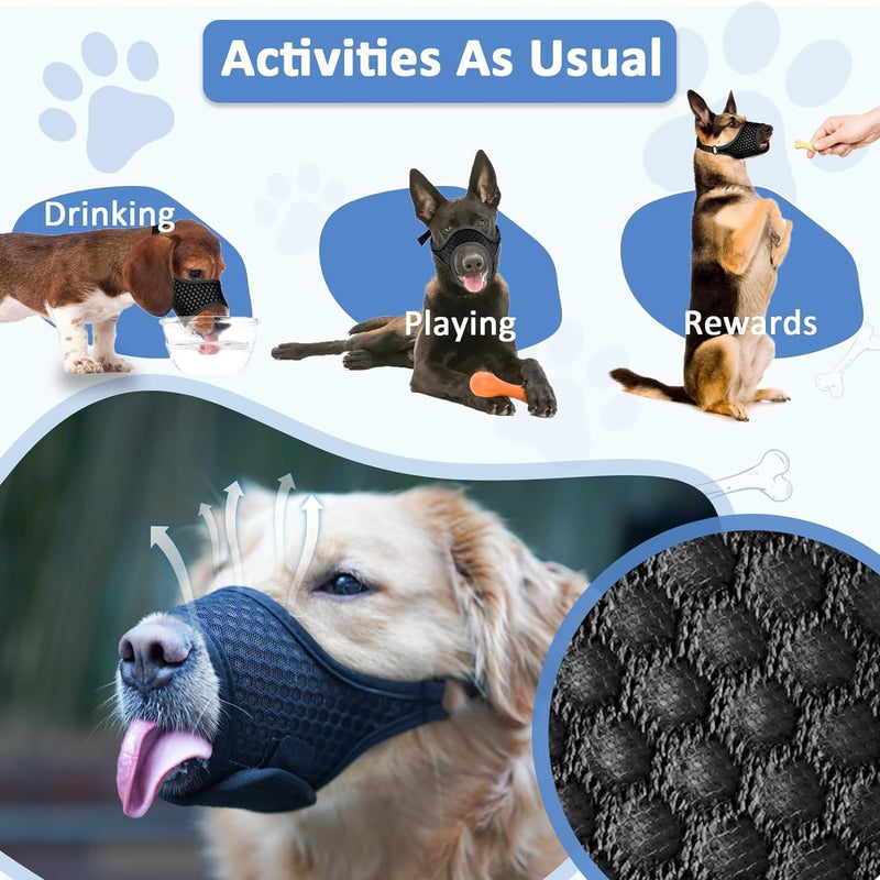 Dog Muzzle, Soft Muzzle for Large, Medium and Small Dogs to Prevent Biting, Chewing and Barking with Ring and Adjustable Strap for Vet Training (Black, M) - BeesActive Australia