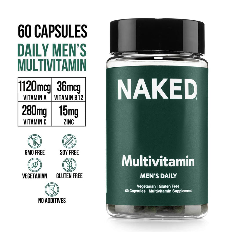 NAKED Men’s Multi – Daily Multivitamin for Men – A, C, E, Selenium, Zinc, Fruit and Super Green Extracts and More to Boost Immune Support – Gluten-Free and Vegetarian Daily Vitamins – 60 Capsules Men's