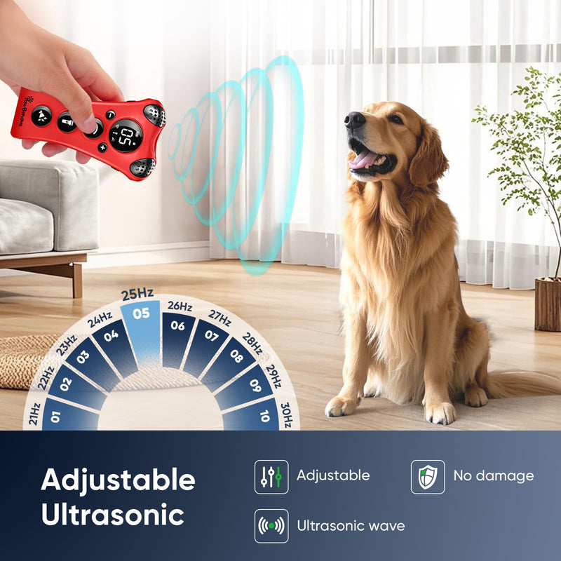 PawBehave Ultrasonic Dog Bark Deterrent Device –10-Level Adjustable Anti Barking Trainer with Flashlight, Strobe, E-Clicker(18 Whistle Sounds)–No Shock, Collar-Free Dog Behavior Correction Devices Red