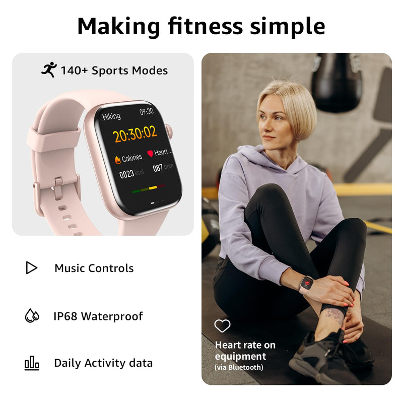 Smart Watch for Men Women Answer/Make Call, 1.85" Smartwatch, Fitness Watch with Heart Rate Blood Pressure Sleep Monitor, 140+Sports, IP68 Waterproof Step Counter Watch Compatible with Android IOS Pink - BeesActive Australia
