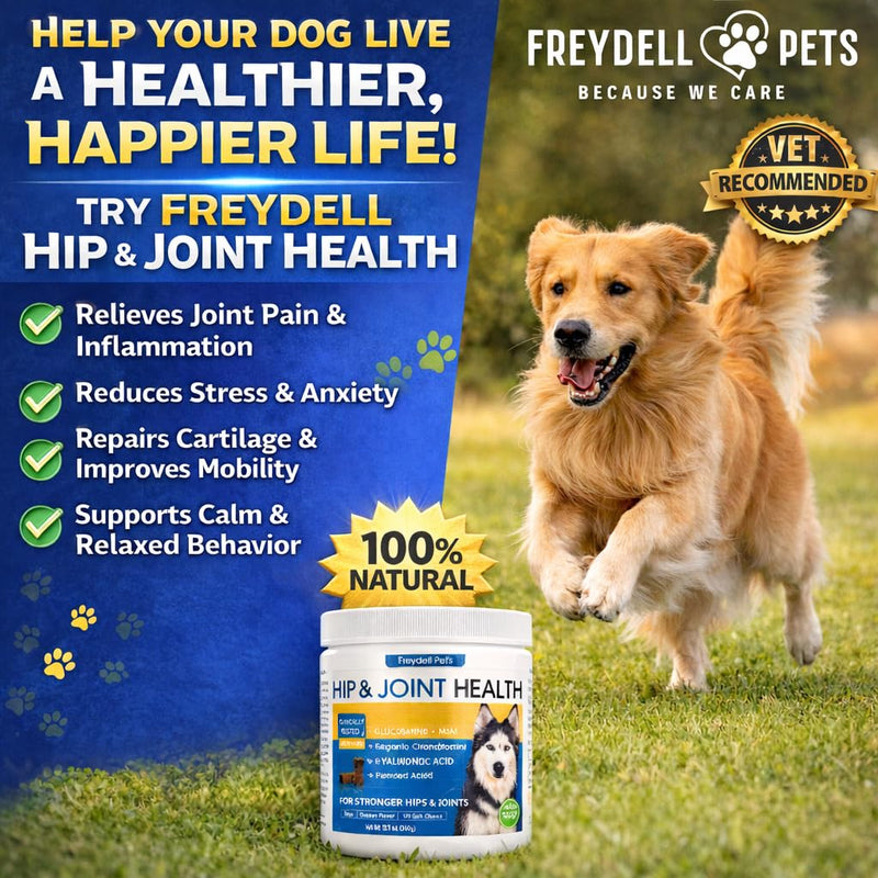 Freydell Pet's Dog Hip and Joint Chews - Keep Your Big Dog Moving – Advanced Joint Chews with Glucosamine, Chondroitin, Hemp Seed Oil & Turmeric to Support Mobility, Flexibility, and Joint Comfort