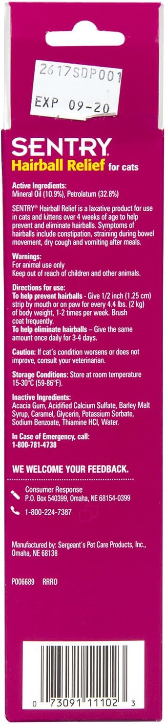 Sentry Hairball Relief for Cats,Malt Flavor,4.4 Ounces - BeesActive Australia