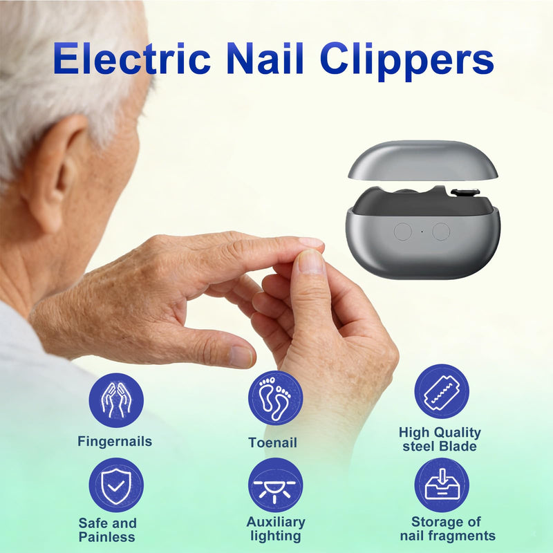 Easy Clip Nail Clippers Upgraded 3-in-1 Auto Electric Toenail Clipper for Seniors, Kids & Adults - Thick Nails, LED Light, Black - BeesActive Australia