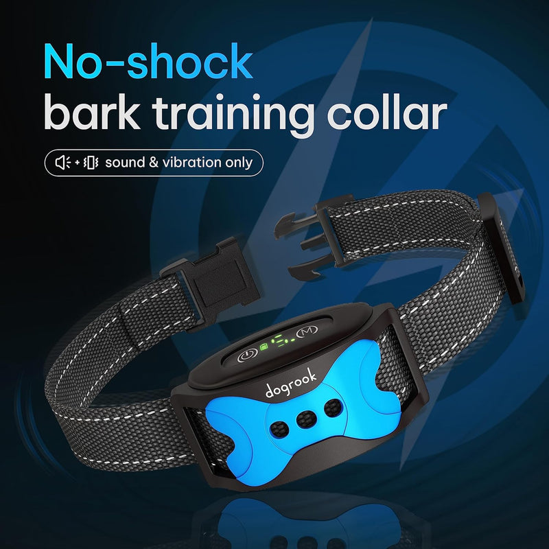 DogRook Dog Bark Collar - Rechargeable Smart Anti Barking Collar for Dogs - Waterproof No Shock Bark Collar for Small/Medium/Large Dogs - 5 Sensitivity Levels - Anti Bark Collar for Dogs - Dog Collar Blue - BeesActive Australia
