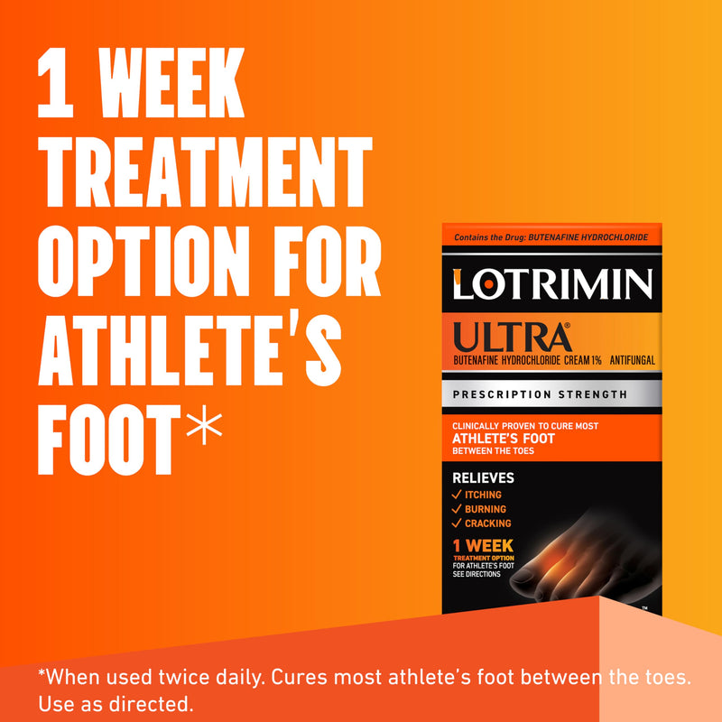 Lotrimin Ultra 1 Week Athlete's Foot Treatment, Prescription Strength Butenafine Hydrochloride 1%, Cures Most Athlete’s Foot Between Toes, Cream, 1.1 Oz Unflavored 30g (Pack of 1)