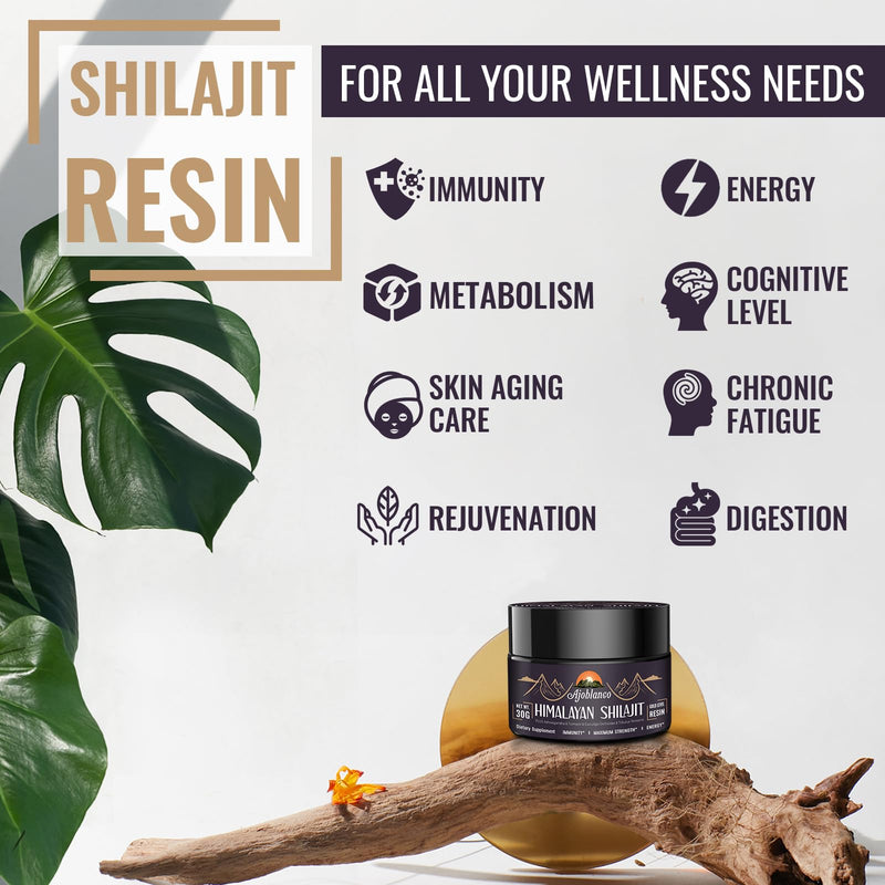Ajoblanco 600mg Shilajit Pure Himalayan Organic Shilajit Resin - Himalayan Shilajit Resin with Organic Ayurvedic Blend in High Potency for Energy, Strength & Immunity, 30 Grams 1 Ounce (Pack of 1) - BeesActive Australia