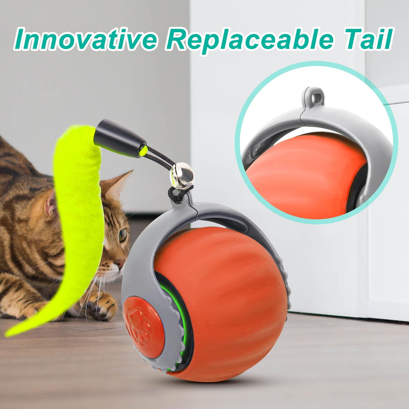 Interactive Cat Ball Toy, Speedy Tail 2.0 Cat Toy, Automatic Moving Ball Toy for Indoor Cat, Anti Depression Pet Toy, Speed Adjustable, Orange - BeesActive Australia