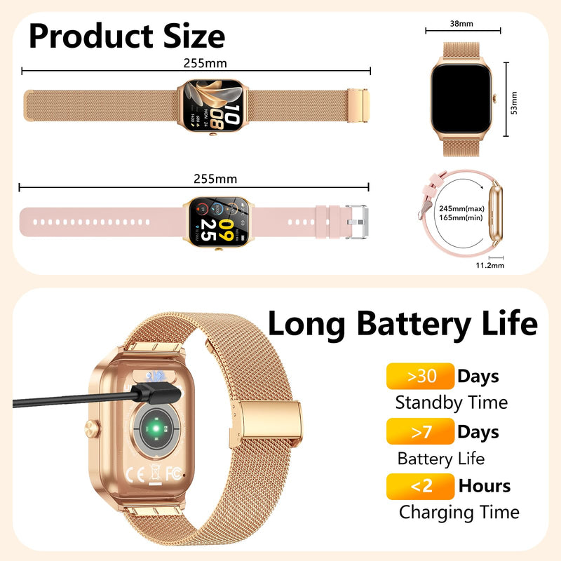 CASCHO Smart Watches for Women (Android/iOS), 1.85" HD Smart Watch with Calls/Messages/AI Voice Control, Sleep/Heart Rate Monitor,120+ Sports Modes Fitness Tracker Watch,Gold and Light Pink Rose gold and Light Pink - BeesActive Australia