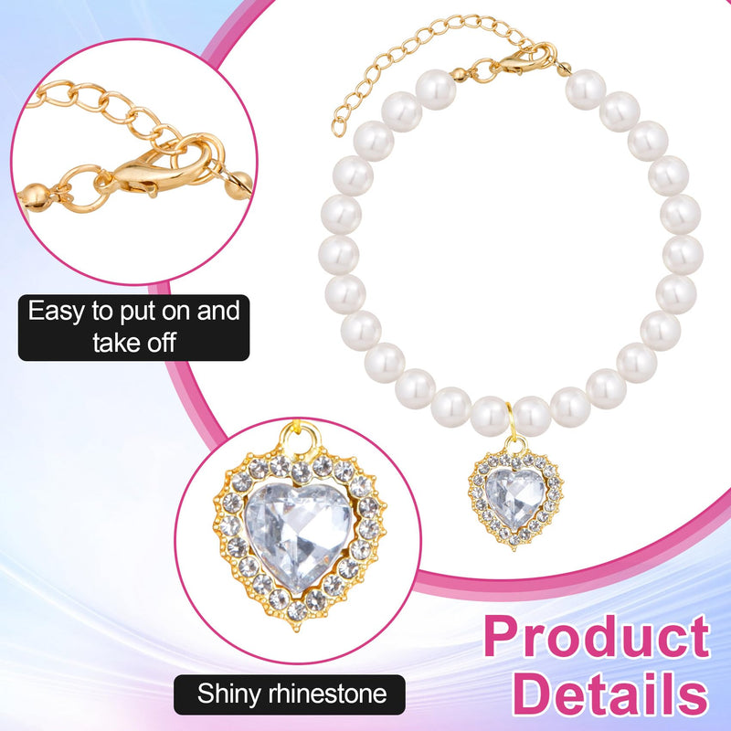 Pearl Collar for Cat Puppy, Small Cute Heart Shape Rhinestone Pet Necklace, Adjustable Wedding Party Pet Jewelry Accessories for Puppy Kitten- White - BeesActive Australia