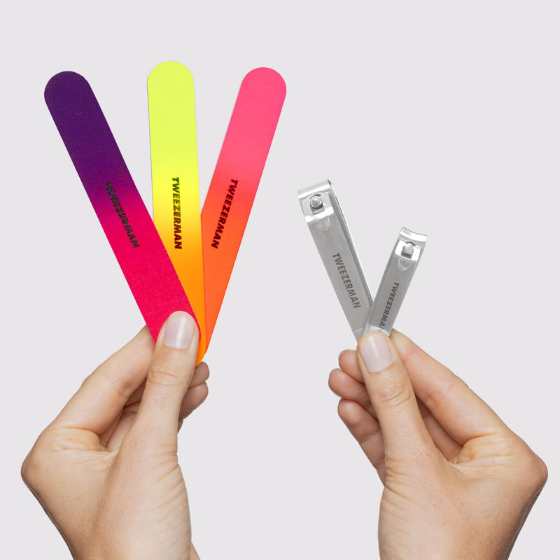 Tweezerman Stainless Steel Nail Clipper Combo Set with Three Neon Nail Files Stainless Steel W/Nail Files