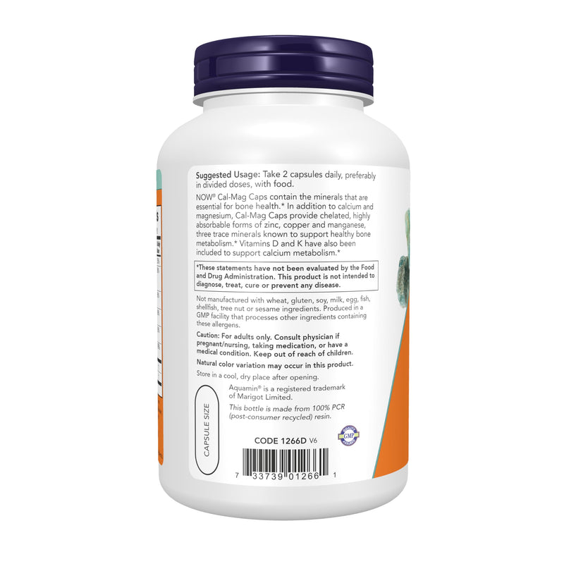 NOW Supplements, Cal-Mag Caps with Vitamin D and Supporting Minerals, Supports Bone Health*, 240 Veg Capsules 240 Count (Pack of 1)