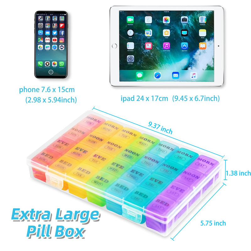 XL Large Weekly Pill Organizer 4 Times a Day, 7-Day Pill Boxes AM PM, Big Compartments Pill Case, Monthly Medication Organizer 28 Days Dispenser for Fish Oils, Vitamin Holder Supplement White - BeesActive Australia