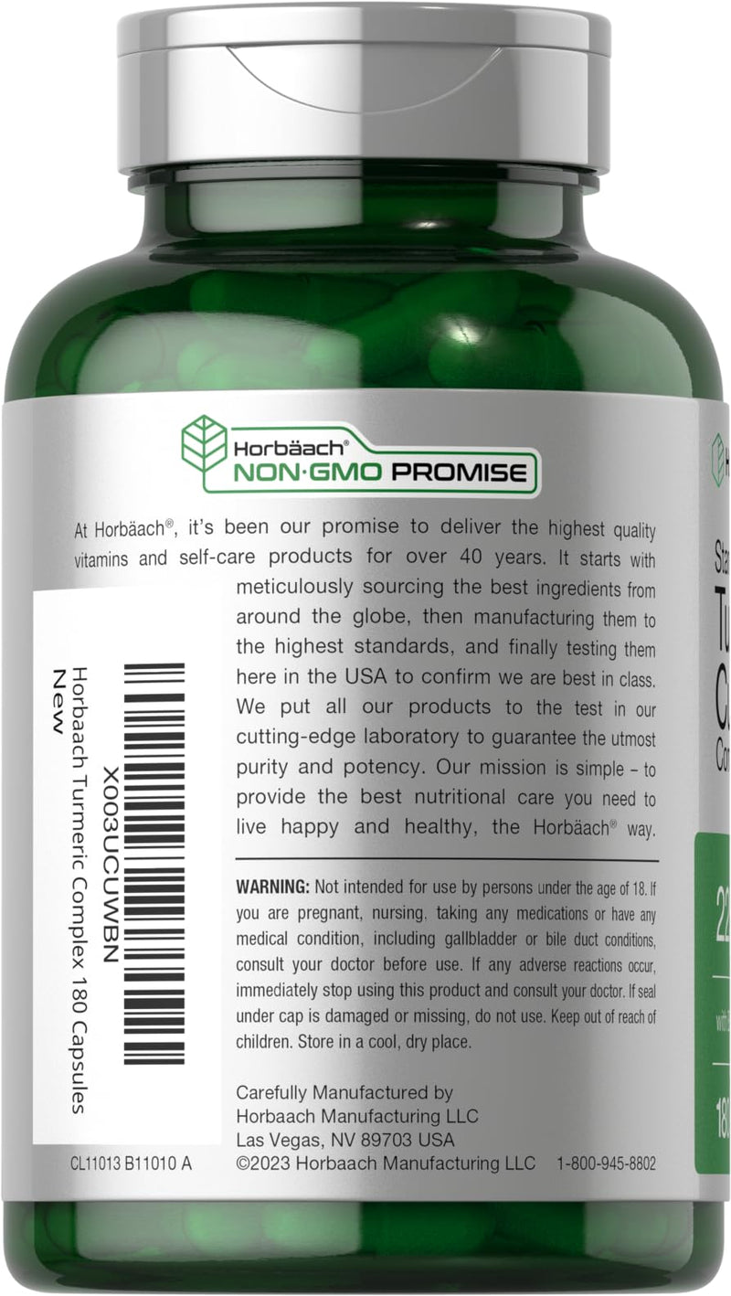Horbäach Turmeric Supplement with Black Pepper 2250mg | 180 Capsules | with Bioperine & Tart Cherry | Non-GMO, Gluten Free Supplement - BeesActive Australia