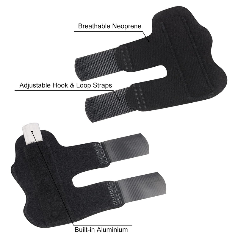 supregear Finger Splint Support, 2 Pack Adjustable Reusable Trigger Finger Splint Finger Brace with Removable Aluminum Bar for Index/Middle/Ring/Pinky Finger (Black) Black (2 Pack) - BeesActive Australia