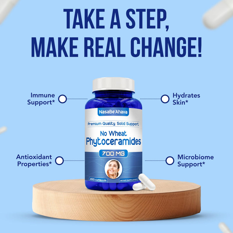 Extra Strength Phytoceramides Supplement 700mg | Wheat and Gluten Free Plant Based Ceramides Supplement with A C D E Skin Vitamins for Women | Hydrating Skin Care Capsules for Women (100 Day Supply)