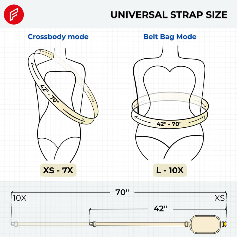 FORZAROCKET Plus Size Sherpa Fanny Pack | XL Extended Strap 70" | Gold Hardware | Women Fleece Crossbody Belt Bag White Cream Sherpa