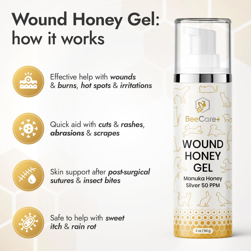 Manuka Honey Wound Gel for Hot Spot Treatment for Dogs and Cats – Helps with Irritations, Cuts, Rashes, Abrasions, and Scrapes – Colloidal Silver for Dogs 2 oz 1 x 2 Fl Oz