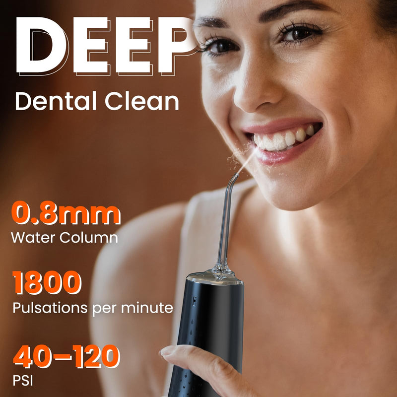 Water Dental Flosser Pick for Teeth: 300ML Portable Oral Irrigator, Rechargeable Travel Irrigation Cleaner Professional Electric Flossing Machine Power Flossers & Irrigator Accessories IPX7 Waterproof Black