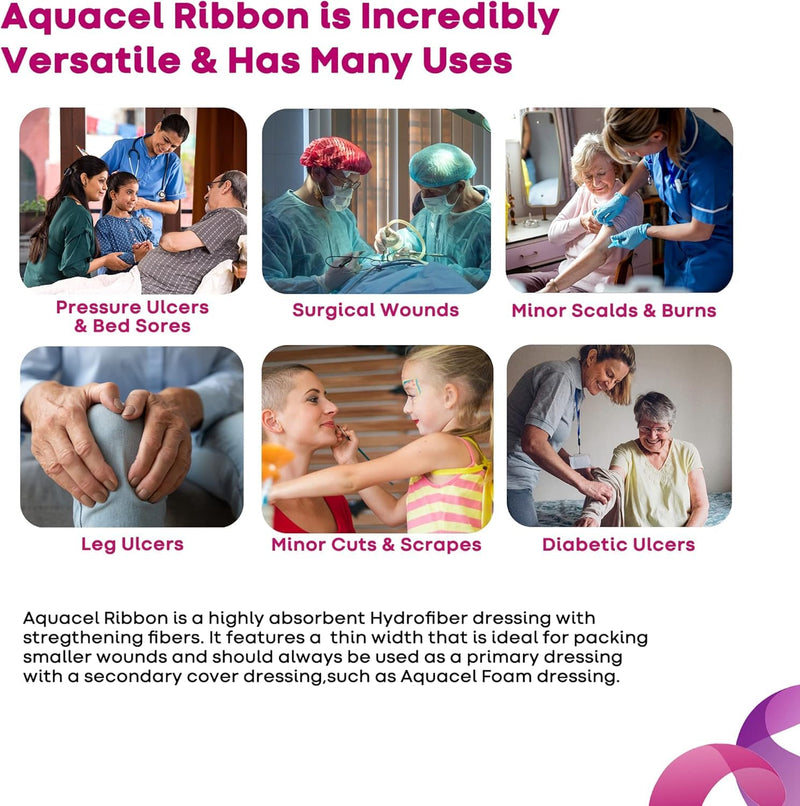 ConvaTec AQUACEL Hydrofiber 0.75"x18" Ribbon Dressing with Strengthening Fiber for Packing Small Wounds, Medical Grade, Absorbant, Non-Woven, Sterile, 5ct Box 5 Count (Pack of 1)