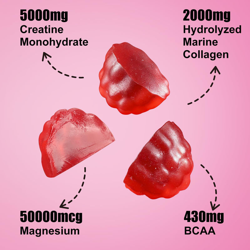 12 in 1 Creatine Gummies, 8500mg Strawberry Flavor Organic Creatine Monohydrate Gummies for Women & Men Sugar Free Nutritional Supplements with Collagen, BCAAs, Vitamin C & B12, 120 Count | 12 in 1 Complex 8500mg, Strawberry Flavor Sugar Free with Coll...