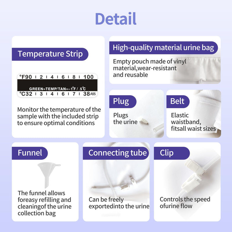 Urine Test Complete Kit – 2 to 4 oz Concealed Sample Bag with Adjustable Belt,Urine Test for Hospital & Infirmary with Thermometer Stickers and Silicone Funnel (Large) Large - BeesActive Australia