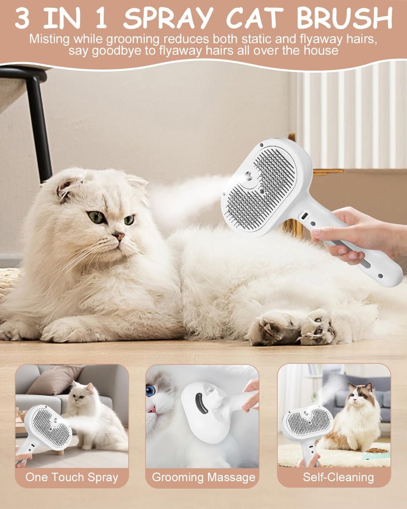 TIDEVAN Cat brush with steam, 3 in 1 spray comb for cats, steam brush cat, cat brush with water, cat grooming brush, cat hair brush for massage, care, hair removal, animal hair brush for cats, dogs - BeesActive Australia