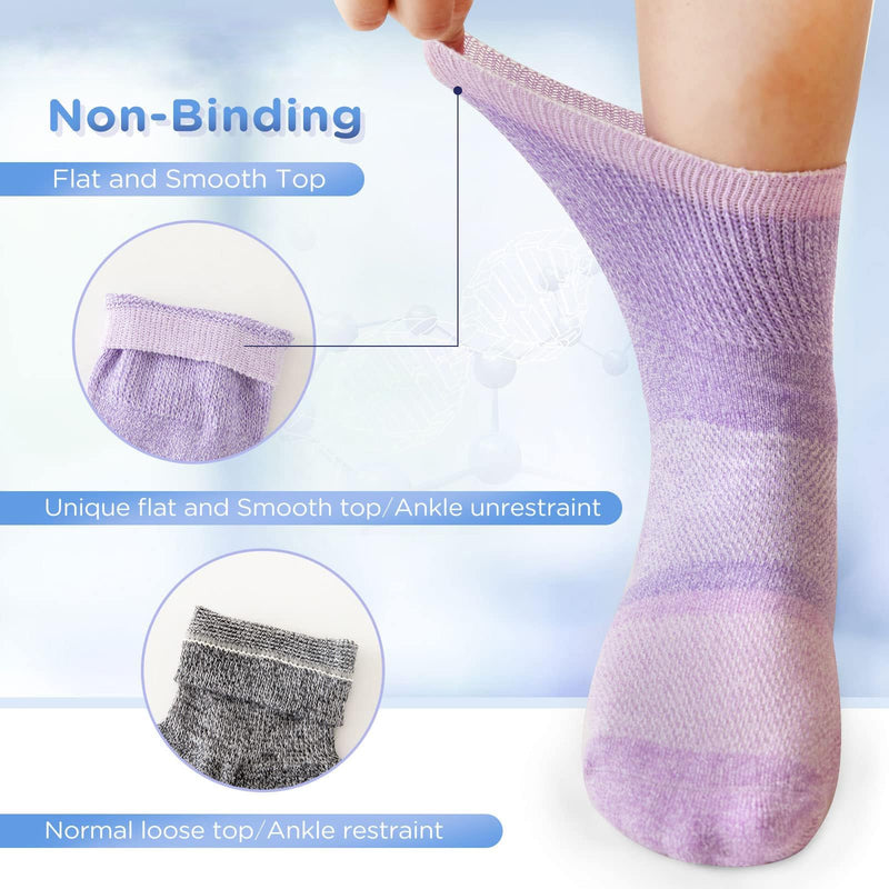 Bulinlulu Bamboo Viscose Diabetic Socks with Grippers for Men Women -6 Pairs Non Binding Ankle Slipper Socks Size 6-9 9-12 Purple/Green/Orange Red/Pale Purple/Black/White Medium