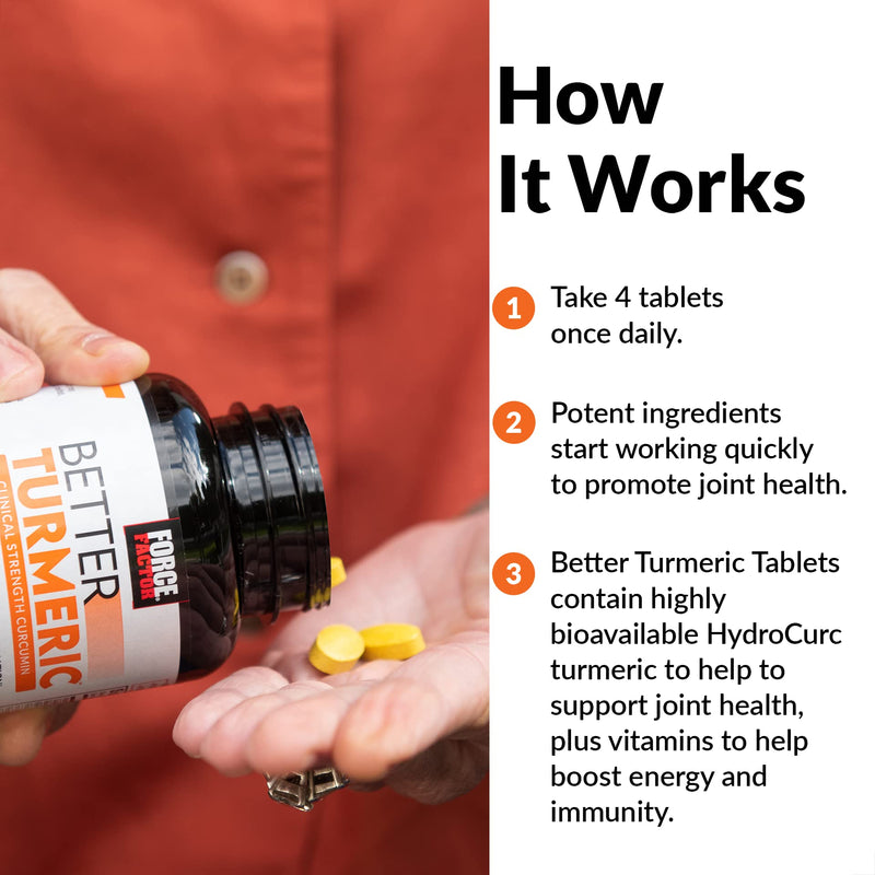 FORCE FACTOR Better Turmeric Joint Support Supplement Featuring HydroCurc Turmeric Curcumin with Black Pepper for Superior Absorption, Clinical Strength Joint Support, 120 Tablets, White Packaging 120 Count (Pack of 1) - BeesActive Australia