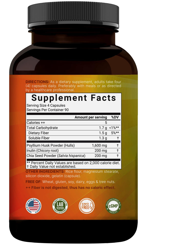 NatureBell Psyllium Husk Capsules 2,000mg Per Serving, 360 Count, with Inulin & Chia Seed ‚Äì Soluble Fiber for Digestion ‚Äì Plant Based Herbal Fiber Supplement, Non-GMO, Gluten Free
