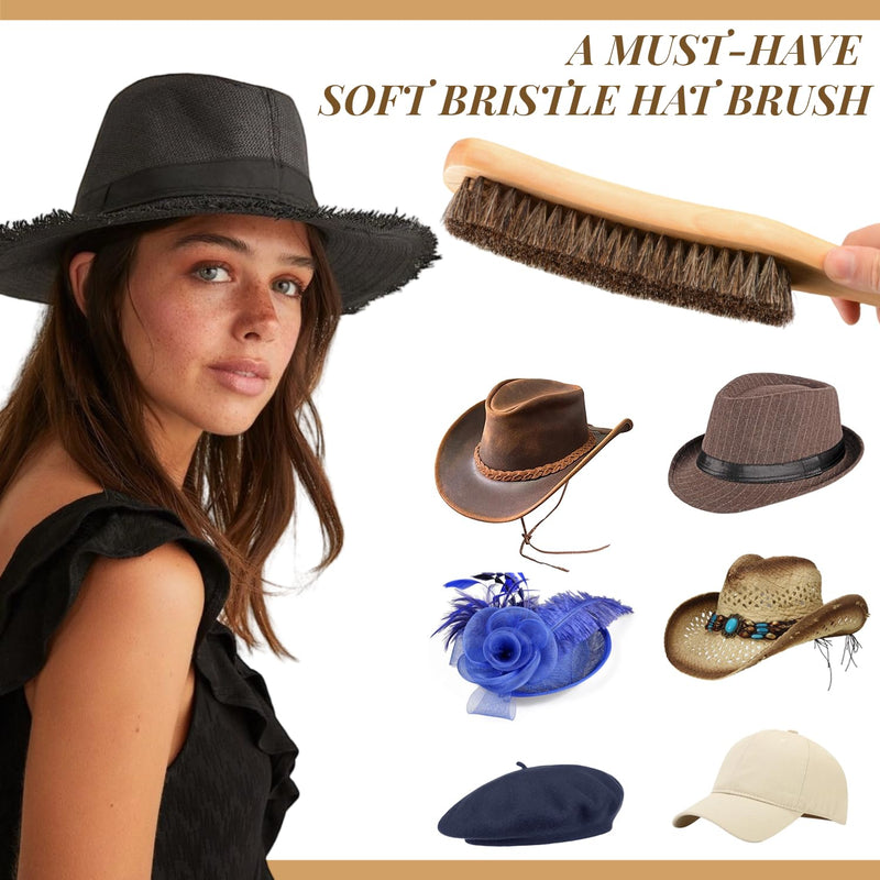 2PCS Horse Hair Brushes Felt Hat Brush with Horse Bristle Lint Brush for Pet Hair Remover Premium Lint Remover for Suits, Cashmere, Suede, Shoes Wood Handle Brush - BeesActive Australia