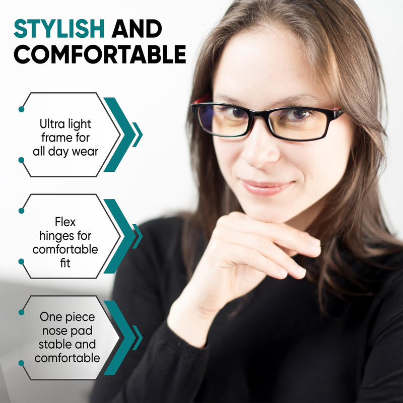 PROSPEK Blue Light Reading Glasses for Men and Women, Computer Reading Glasses 2.00 with Blue Light Protection and Clear Lens, Anti Eyestrain Glasses Red and Black 2.0 Diopters - BeesActive Australia