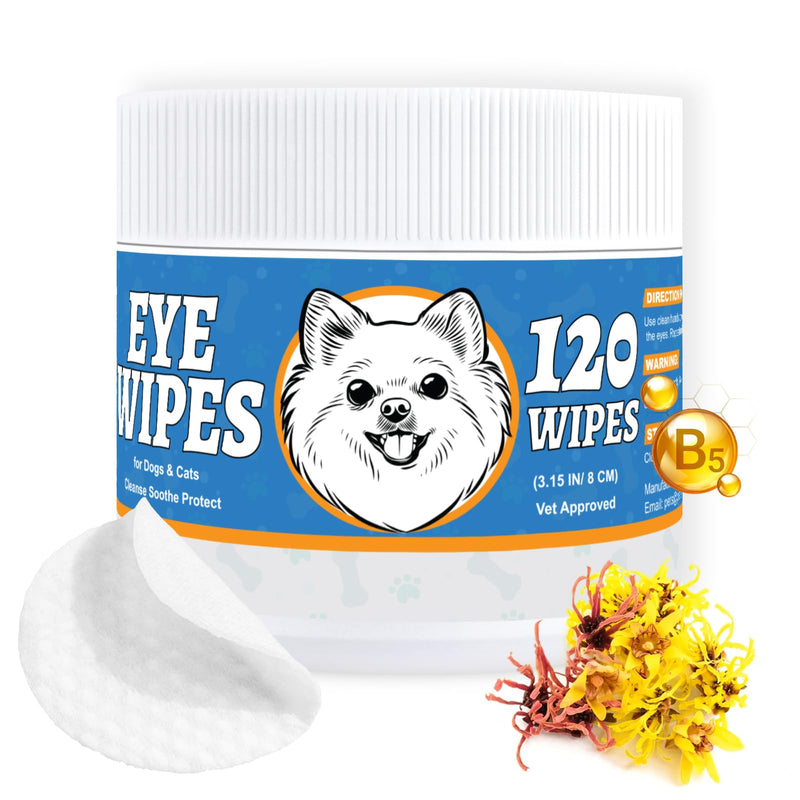 Pet Eye Wipes for Dogs & Cats – Extra-Large Textured Pads Remove Discharge, Crust & Tear Stains – Hypoallergenic Cleaner for Eyes, Wrinkles & Face – Soothing Witch Hazel & Chamomile Formula – 120ct Dog Eye Wipes(120Ct,Pack of 1)