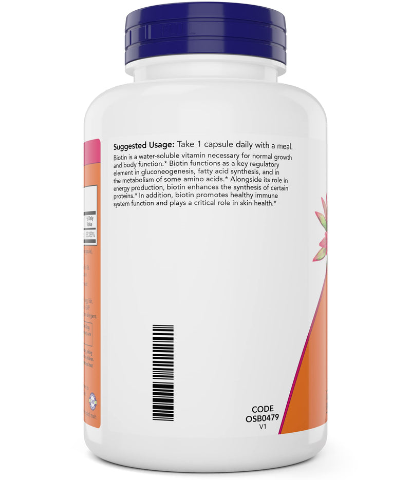 NOW Foods Extra Strength Biotin 10,000mcg / 10 mg - 200 Count - Hair, Skin, Nail - Supplement for Men and Women - B7 Vitamin - Vegetarian, Vegan, Non-GMO 200 Count (Pack of 1)