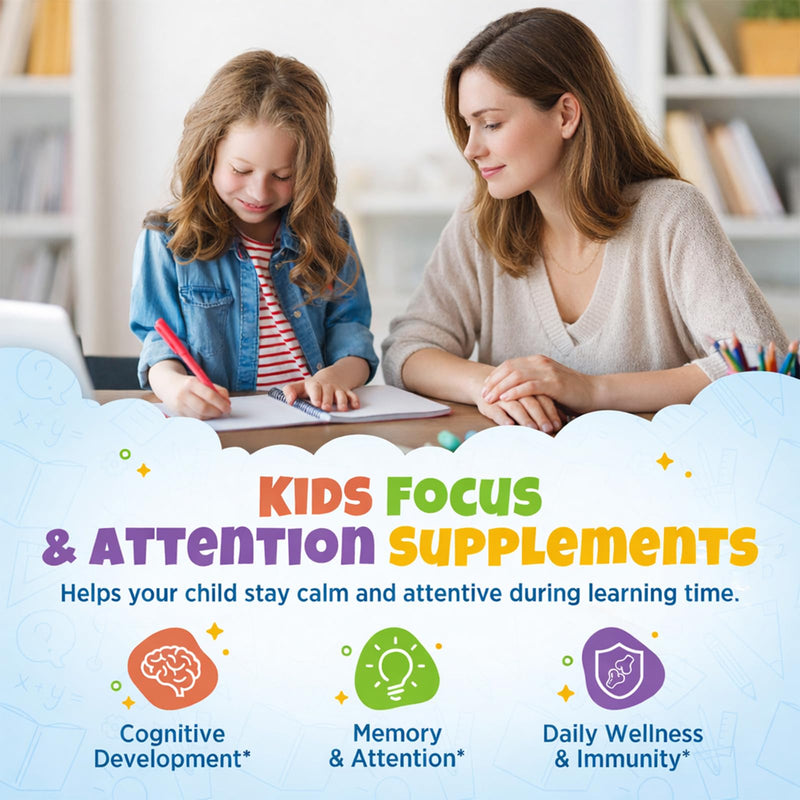 Kids Focus and Attention Supplements with Phosphatidylserine, L-Theanine, Omega-3 & Magnesium Glycinate - Kids Brain Vitamins Liquid Drops - Supports Concentration, Memory, Sleep & Mood, Strawberry 2 Fl Oz (Pack of 1)