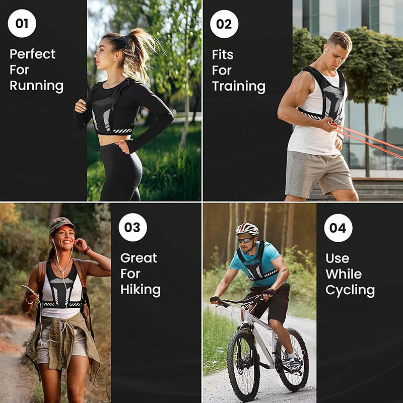 Running Vest with Phone Pocket Lightweight Adjustable Reflective Jogging Vest Marathon Run Vest with Pockets for Women Men with Headband Black