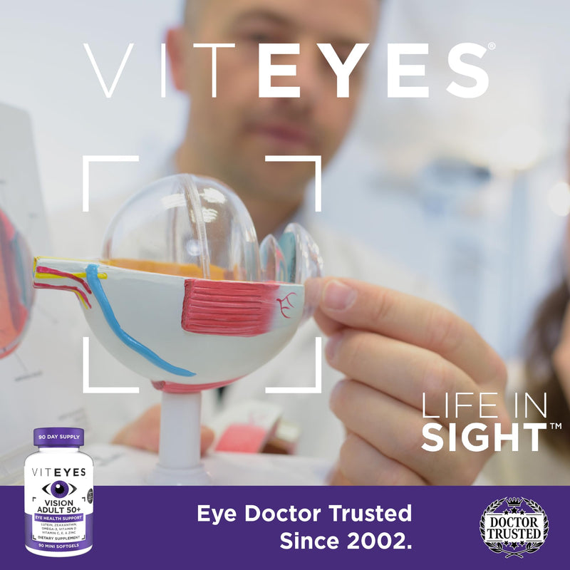 Viteyes Vision for Ages 50 Plus for Eye Health, Vision Support, Aging Eyes, Lutein, Zeaxanthin, Omega-3, Zinc, Vitamin C, Vitamins D, Vitamins E, Eye Doctor Trusted, Manufactured in The USA, 90 Ct