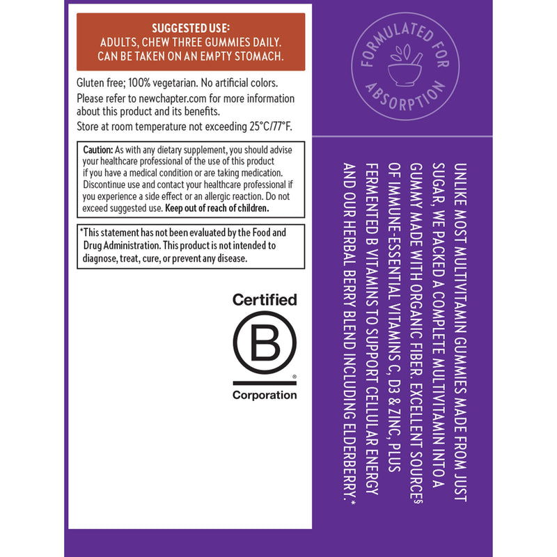 New Chapter Men's Multivitamin Gummies, Berry-Citrus, 75 Count | 57% Less Sugar Men's Gummy Vitamins with Vitamin C, D3, and Zinc for Immune Support, Non-GMO and Gluten Free