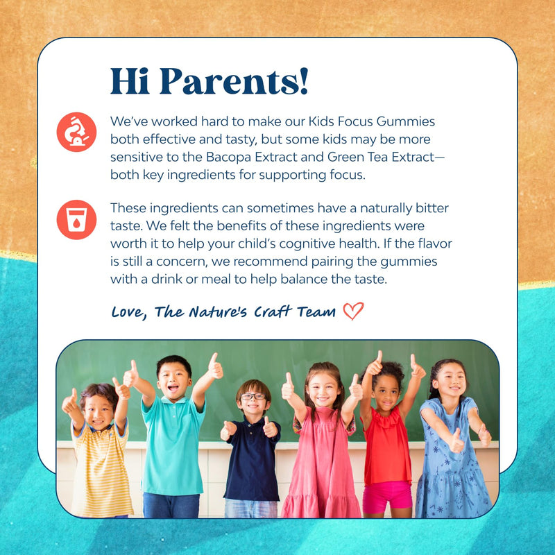 Kids Focus Gummies - Nootropics Brain Support Supplement for Kids with Green Tea Extract, B6 & B12 Vitamins for Memory and Brain Focus - Herbal Concentration Chews for Children - 90 Count 90 Count (Pack of 1)