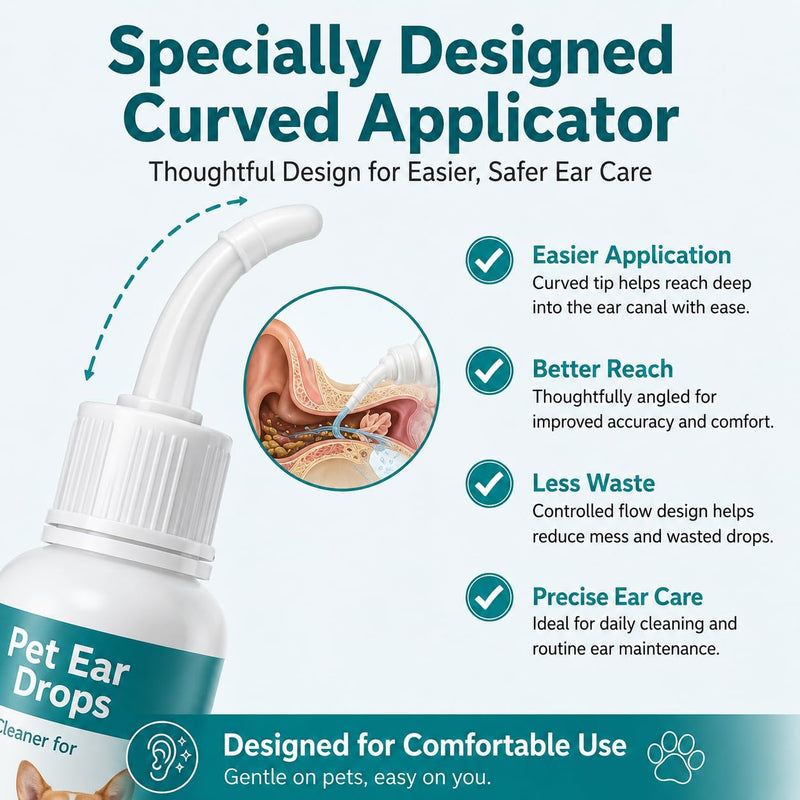 Pet Ear Drops for Dogs & Cats, Ear Cleaner for Dogs, Cat Ear Cleaning Solution for Itchy Ears, Wax Buildup, Odor Removal & Ear Infection Relief, Gentle Pet Ear Care Treatment, 2 Fl Oz (60ml) Green