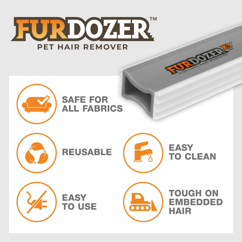 FurDozer X3 PRO Pet Hair Remover & Auto Detailing Tool - Cat & Dog Hair Remover for Carpets, Car Interiors, Couches, Bedding, & Furniture - Reusable Pet Hair Removal Tool for Dog Fur & Lint, 5", Grey X3 PRO - 5" Long Gray - BeesActive Australia