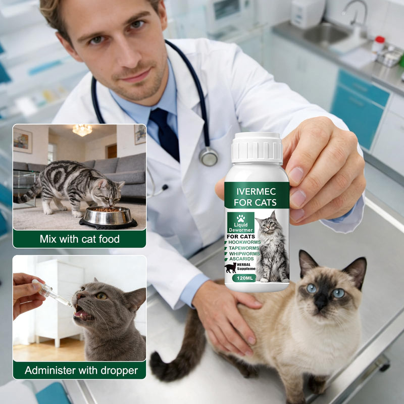Cat Dewormer Liquid,Dewormer for Cats Broad Spectrum for Tapeworms, Roundworms & Hookworms, Promotes Digestive Comfort & Daily Balance
