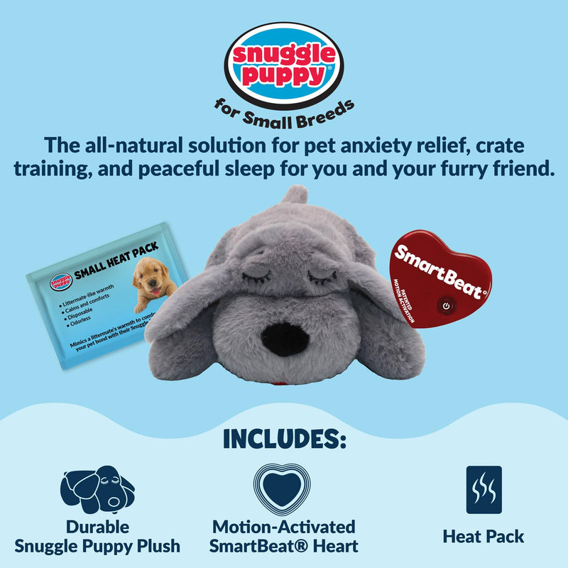 Snuggle Puppy Junior, Heartbeat Puppy Toy for Small Breeds, Smaller Plush Dog Toy with Real-Feel Pulse, Designed for Crate Use and Early Routines - Gray
