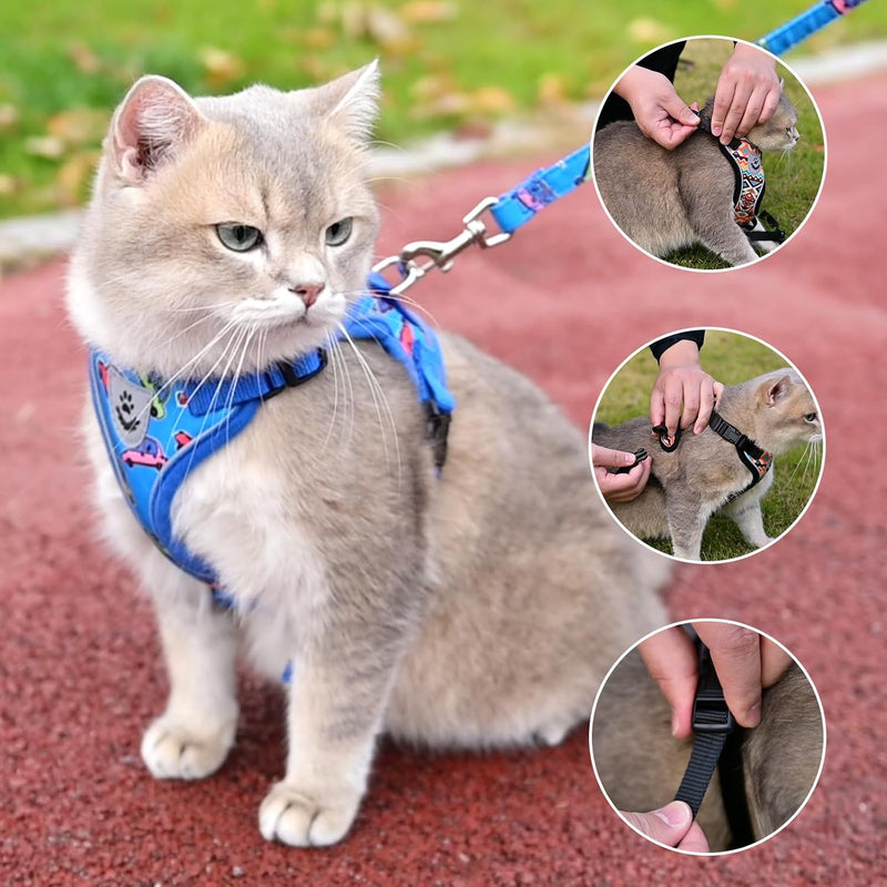 KOOLTAIL Cat Harness and Leash Set, Escape Proof for Safe Walking & Travel, Reflective Comfortable Easy Control Adjustable Kitten Harness for Boys&Girls Small Medium Large Cats Car M Cartoon Car Pattern - BeesActive Australia