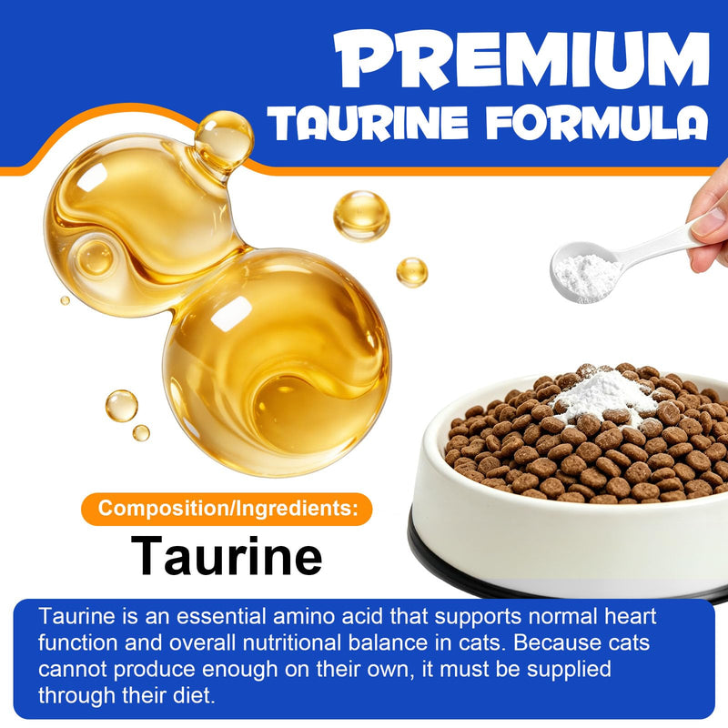 Taurine for Cats – Essential Amino Acid Powder Supplement – Taurine Powder for Cats Helps Maintain Normal Heart & Eye Function – High Purity (99%+) Formula for Kittens, Adult & Senior Cats,200g