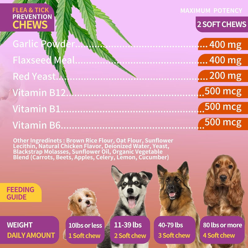 Flea and Tick Prevention for Dogs Chewables, Natural Dog Flea and Tick Control Supplement, Flea Treatment for Dogs, Oral Flea and Tick Chews Treats for All Breeds and Ages (Chicken, 120 Chews) Chicken - BeesActive Australia