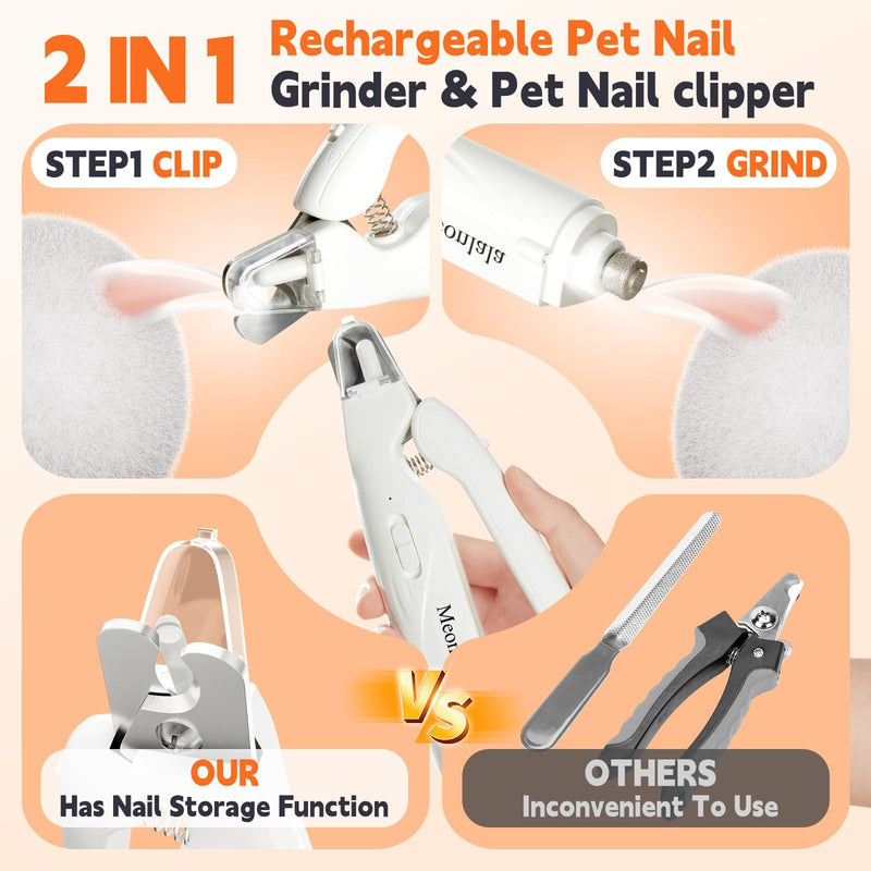 2-in-1 Dog Nail Clippers & Dog Nail Grinder with 2 LED Lights, Ultra-Quiet, USB Rechargeable,Security Upgrade,Multiple Grinding Methods, and Splash Guard for Small and Large Dogs & Cats
