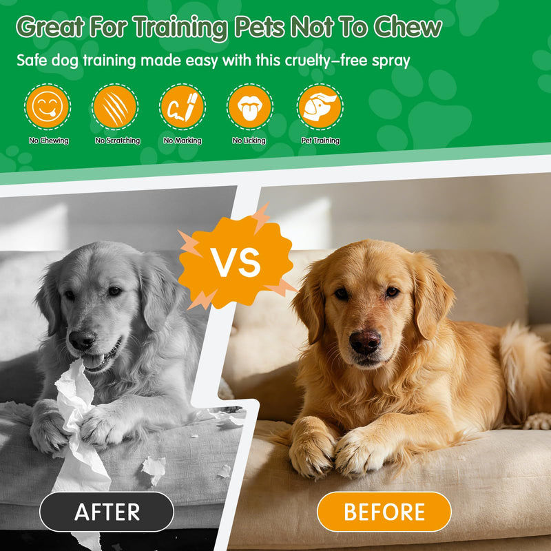 2 Bottles Bitter Apple Spray for Dogs - No Chew Spray for Dogs to Stop Barking Marking and Nibbling - Natural Ingredients Dog Repellent Spray for Furniture and Your Belongings Green