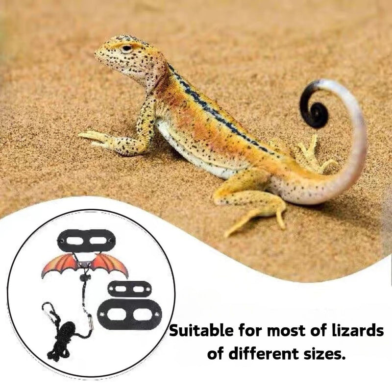 Bearded Dragon Leash Harness, 3 Size Pack Leather Wing Lizard Harness with Hat & Bow Tie Collar for Bearded Dragon Lizard Reptiles Small Pets Photo Props (Black) Black - BeesActive Australia