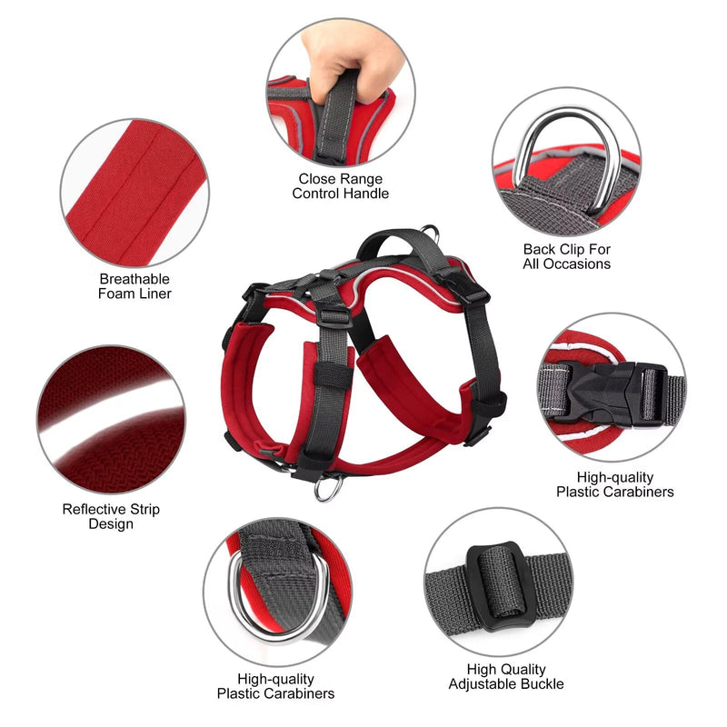 Beirui No Pull Dog Harness, No Choke Front Clip Dog Harness for Large Dogs, Adjustable Soft Padded Dog Vest harness with Easy Control Handle and Reflective Strips for Medium Dog Easy Walking(Red,L) - BeesActive Australia
