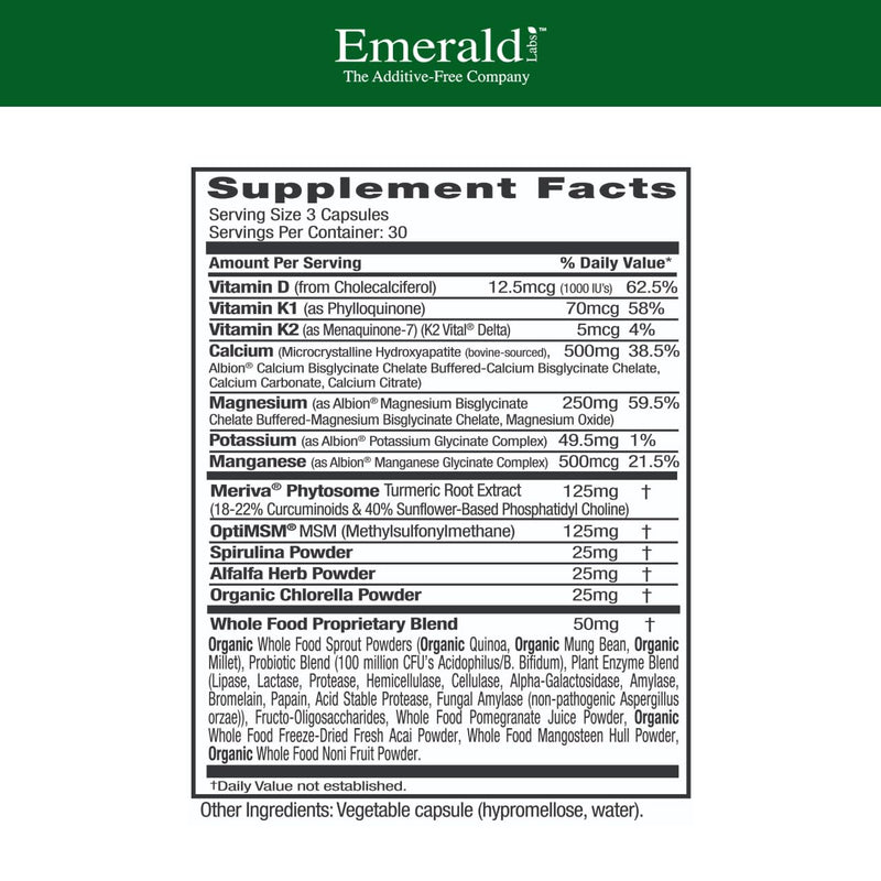 EMERALD LABS Osteo Bone Health - Immune Support & Bone & Joint Supplement with Vitamin D3, K2, Calcium, Magnesium, OptiMSM, Meriva Phytosome & More - 90 Vegetable Capsules 90 Count (Pack of 1)